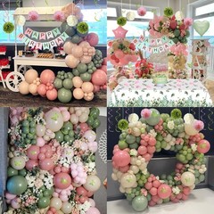 Pink and Sage Green Birthday Party Decorations with Happy Birthday Banner,