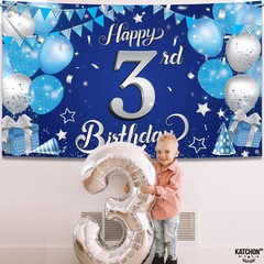 Blue and Silver 3rd Birthday Banner – Xtralarge, 72×44 Inch | Blue 3rd Birthday