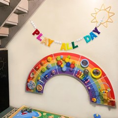 Pre-Strung Rainbow Play All Day Felt Banner Reusable Wall Sign Play All Day W…