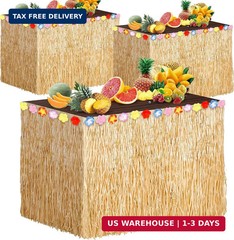 3 Packs Hawaiian Luau Grass Table Skirt 108 x 30 Inch Tropical Hibiscus Luau Par