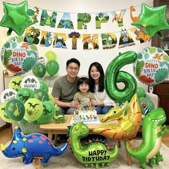 Dinosaur 6th Party Decorations for Boys Girls, Foil Green Star Number 6 Dinos…