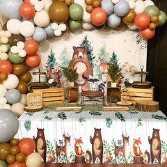 3Ct Woodland Plastic Tablecloth Creatures Fox Birthday Baby Shower Banner Wild