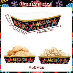 Mexican Fiesta Party Decorations – 50 Pcs Cinco De Mayo Paper Food Trays Disposa