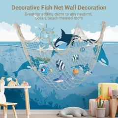 2 Pack Fish Net Decorations – 80×40 Inch Beige Fishing Net Decor for Under Th…