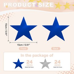 48 Pcs Stars Cutouts, 6 Inch Double Printed Paper Stars, Silver/Blue