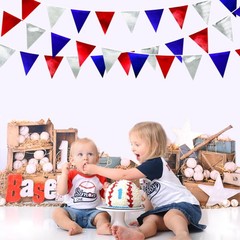 Red Blue Silver Party Decorations Metallic Fabric Triangle Pennant Banner Fla…