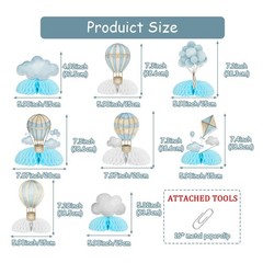 8Pcs Hot Balloon Honeycomb Centerpieces Blue Hot Balloon Clouds Table Centerp…