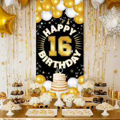 Happy 16Th Birthday Decorations for Boys and Girls, 16 Years Old Birthday Fabric