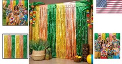 Foil Fringe Curtains: 2 Sparkling Tropical Luau Hawaiian Photo Booth Decorations