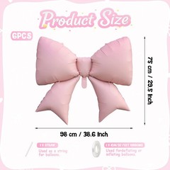 6 Pcs Pink Bow Balloons, 38 Inch Giant Bow Foil Balloons, Elegant Pink Alumin…
