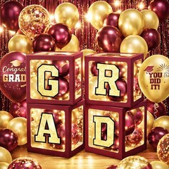 Graduation Decorations Class of 2026 Maroon and Gold Balloon Boxes for High S…
