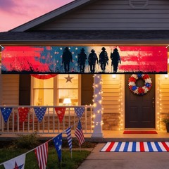 God Bless America Banner Soldier Silhouette Flag Background Pattern Polyester 19