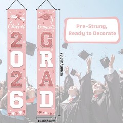 Graduation Decorations 2026, Pink Rose Gold Door Porch Signs, Graduation Bann…