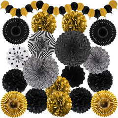 Fiesta Party Decorations, Multicolored Paper Pompoms Fan Garlands for Mexican Pa