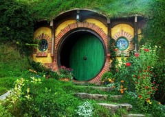 7x5ft Fabric Hobbiton Cave Backdrop Matamata Rural Green Garden Living Cabin