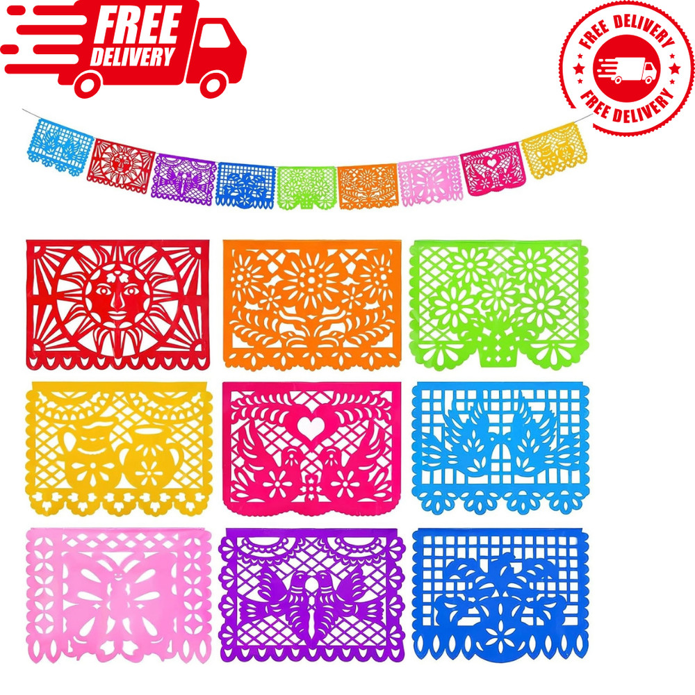 2 Packs Mexican Party Decoration 18 Feet Plastic Papel Picado Fiesta Banner Cin