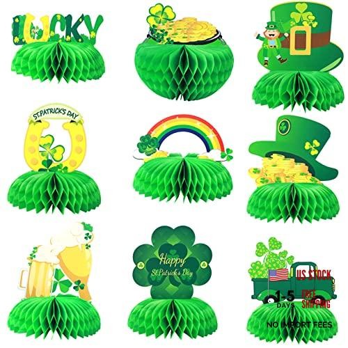 9Pcs St. Patrick’s Day Shamrocks Honeycomb Centerpiece for Table Decorations