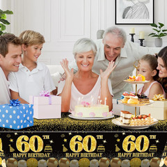 2pcs 60th Birthday Tablecloth, Black Gold 60th Birthday Decorations for Men Wome