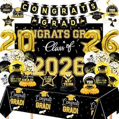 Graduation Decorations 2026 37 PCS – Black Gold Class of 2026 Party Supplies …