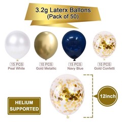 Thomtery Navy Blue And Gold Confetti Balloons 50 Pcs 12 Inch Pearl White And