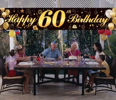 Happy 60th Birthday Banner,Birthday Party Sign 80.3 x 14.9 Inch, 60 Black