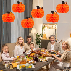 6 Pack Paper Pumpkin Honeycomb Pumpkin Centerpieces 3D Tissue Pumpkins 10.2 Inch