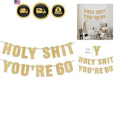 Pre-Strung 60th Birthday Banner – Gold Glitter, 60th Birthday Decorations for…