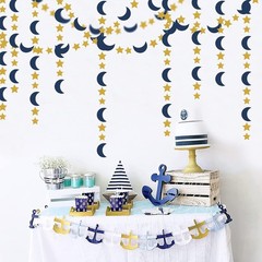 Navy-Blue Gold Moon-Star Party-Decorations Garland – 52Ft Twinkle Little Star Ha