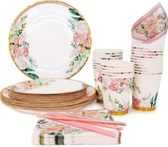 Bohemian Floral Disposable Tableware Set – Perfect for Weddings & Showers