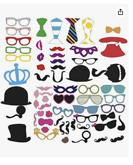 Photo Booth Face Mask Props (60 Piece – Pre-Assembled, No Glue Mess!)