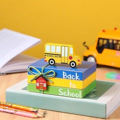 Rustic 4-Pc Wood Bus Centerpiece & Mini Book Set – Back to School Decor
