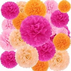 BestoFun Hot Pink Orange Party Pom Poms 16 PCS