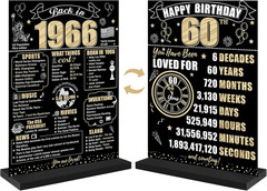 Black Gold 60Th Birthday Decorations Back in 1966 Table Sign for Men Women, Two-
