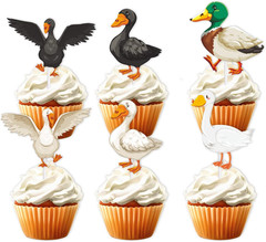 18Pcs Glitter Cupcake Topper Animal Duck Theme Decor Supplies Boys Girls Happy B