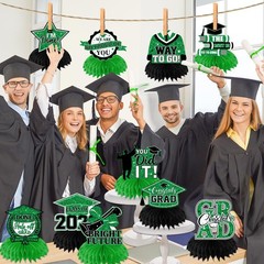 12 PCS Black Green Class 2026 Graduation Table Honeycomb Centerpiece Decor