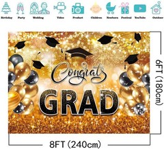 8X6FT Congrats Grad Backdrop Black Gold Glitter Graduation Party Decorations …