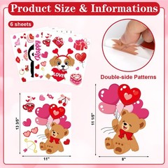 Happy Valentine’s Day Window Clings 6 Sheets, Red Pink Large Size, Multicolor