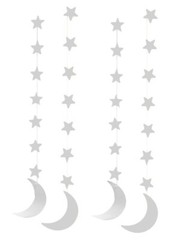 Silver Crescent Moon Hanging Eid Islamic Holiday Decoration (4 Pack)