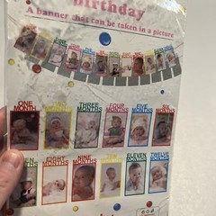 Babies First Birthday 12 Month Banner (1 Picture For Each Month) Gold Banner