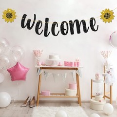 T-minimalist Welcome Banner, Black Glitter Hanging Sign Party Decorations, In…