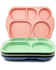 KITLAB Unbreakable Divided Plates, 4 12 x 8.3 x 1 inch, Beige,Blue,Green,Pink