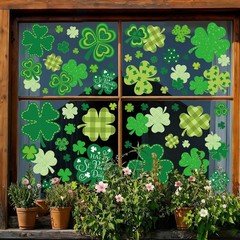 9 Sheets St. Patrick’s Day Shamrock Window Cling Stickers Window Decals Green Pa