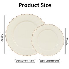 72PCS Ivory Plastic Plates Set for 36 Guests, Heavy Duty Scalloped Disposable…