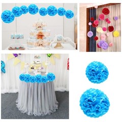 12 PCS Tissue Paper Pompoms Hanging Flowers Ball ZH/Sky Blue 10/12 Inch