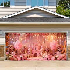 Valentine‘s Day Romantic Floral Garage Door Banner 7x16ft Waterproof Pink Bal…