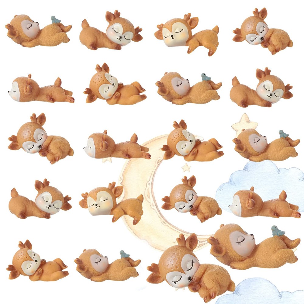 12 Pieces Deer Figurines Cake Toppers for Baby Shower Woodland Animal Deer To…