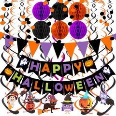 Happy Halloween Banner Paper Triangle Flag Bunting Circle Black,orange,purple