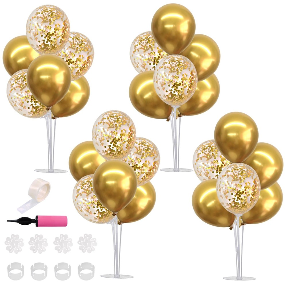 TONIFUL 4 Set Gold Balloon Centerpieces for Tables,Gold Birthday Party Decora…