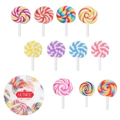 36PCS Clay Lollipop Candy Embellishment DIY Rainbow Color Lolly Crafts (Random)