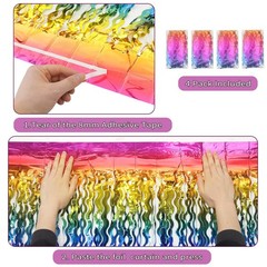 4 Pack Wavy Rainbow Foil Fringe Curtains | Colorful Tinsel Backdrop for Parties